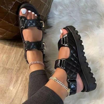 China Retail Summer Fashion Trend Women's Single-Piece Hook Toe Open Platform Sandals Peep Toe Chunky Buckle and Buckle Tie Shoes for sale