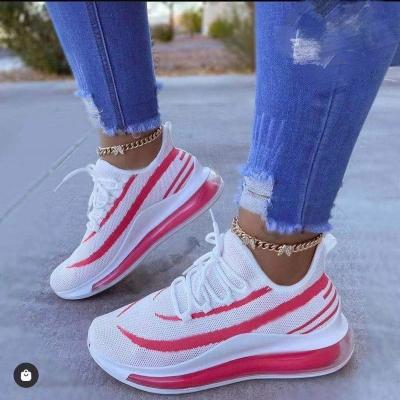 China Fashion trend spring autumn style new causal plus size women platform shoes fly knitted lady sneakers lace up comfortable female trainers for sale