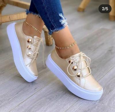 China Fashion Trend Special Offer Bulky Sole Lace Up Women's Walking Sneakers Faux Casual Shoes Lady Comfortable Fashionable Platform Leather New for sale