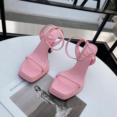 China Iseeyoufirst fashion trend shoes 2022 summer fashion solid color simple high heel sandals buckle open toe back empty women's fashion shoes for sale