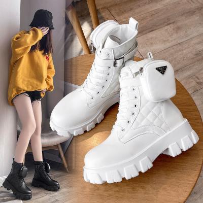 China Iseeyoufirst women's shoes 2022 new fashion trend lace up British women's Martin boots fashion style head short bottom thick round boots women for sale