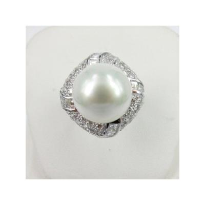 China South Sea Pearl Factory Direct Selling Fashion Jewelry 18k White Gold Diamond South Sea Pearl Ring for sale