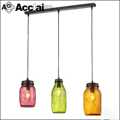 China Vintage / Single Glass Bottle Hanging Light Colorful Flower Patterned Glass Bottle Hanging Light Glass Pendant Lamp for sale