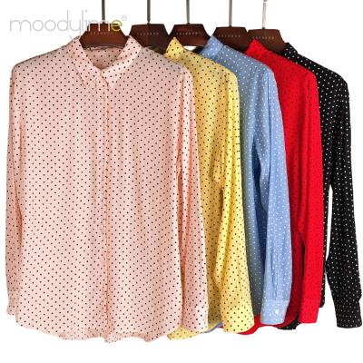 China Breathable Ladies Long Sheath Blouses Dots Printed Loose Shirts For Office Women Squishy Tops for sale