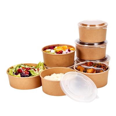 China Brown Recyclable Old Bowl Rice Paper Box Thickened Round Business Fast Food Box Lunch Takeout Box-Cover Grade for sale