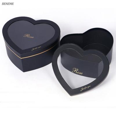 China Recyclable Luxury Wholesale Custom Heart Shaped Paper Flower Boxes With Clear Window for sale