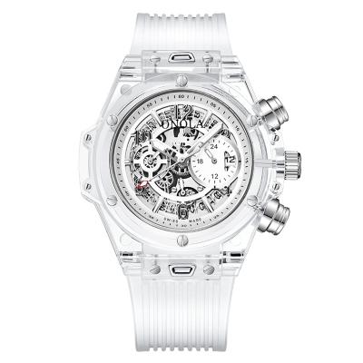 China Custom Logo His And Hers 30m Chronograph Water Proof Plastic Case Clear Quartz Chronograph Watch For Men for sale