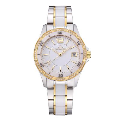 China Ronda Movement Luxury Diamond Bling Custom Ladies Day/Date Brand Quartz Ceramic Wristwatches With Gift Box for sale