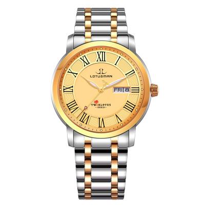 China High Quality Water Resistant Mens Day/Date Stainless Steel 3atm Gold Plated Luxury Automatic Wristwatches for sale