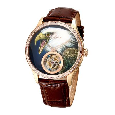 China High End Genuine Diamond Setting Men's Micro Tourbillon Tourbillon Branded Luxury Water Resistant Hand Painted Enamel Dial Watch for sale