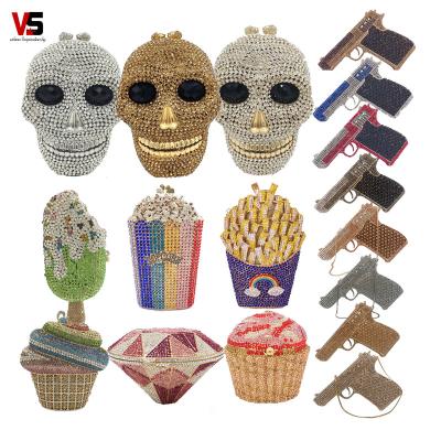 China Luxury clutch bags honor wedding diamond party handbag skull rhinestone handbag rhinestone ice cream clutch bridal bling bling evening clutches for sale