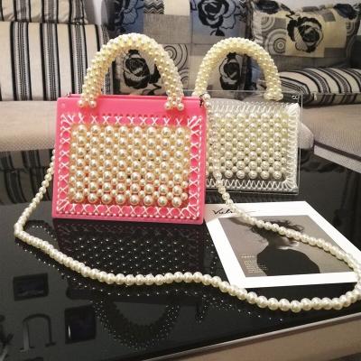 China Grace Fashion Beaded Pearl Weave Vintage Transparent Acrylic Ladies Tote Bag Women Shoulder Bag Canvas Daily Handbag Large For Wedding for sale