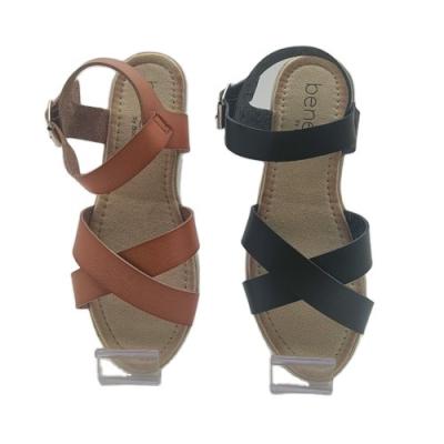 China Flexible outsole polished insole women shoes casual leather upper flat CROSS UP SANDAL slip fashion sandal latest anti for sale