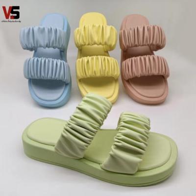 China Fashion Trend Customization Sunny Comfortable Candy Color Upper Beach Slippers PVC Outsole Soft Indoor Slipper With Women for sale