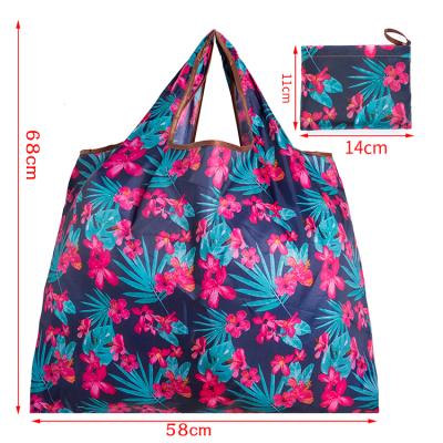 China Wholesale Custom Foldable Handled Pocket Tote Bags Printed Polyester Folding Shopping Grocery Bag for sale