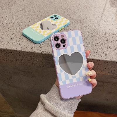 China Fashion Shockproof Plaid Pattern Shockproof Soft Hybrid Acrylic Phone Case With Mirror Case For iPhone 11 12 for sale