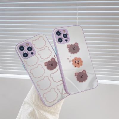 China Hot Sale Cartoon Shockproof Bear Mirror TPU Soft Cell Phone Case With Mirror For iPhone 12 11 Pro Max for sale