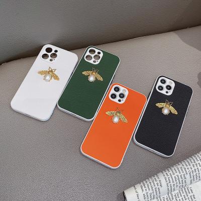 China 3D Bee Shockproof Luxury Pearl Soft Leather Phone Case For iphone 12 pro 11 pro X Max XS XR 7 8 plus Lens Protect Cover for sale