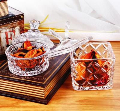 China Retro Flowered Square Flowered Square Happy Coffee Relief Petal Cover Candy Jar Stored Storage Candy Jar for sale