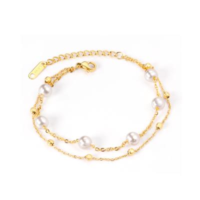 China CLASSIC Double Layer Designer Bracelets 18k Gold Plated Stainless Steel Jewelry Women Girls Bead Bracelet for sale