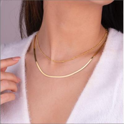 China New Design Chains Women Jewelry CLASSIC Stainless Steel Rope Long 14k Gold Filled Gold Plated Flat Chain Necklace for sale