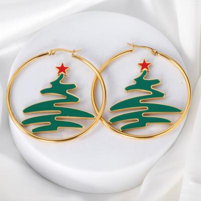 China CLASSIC Gold Plated Hoop Earrings Stainless Steel Christmas Tree Jewelry Christmas Girl Gift Earrings for sale