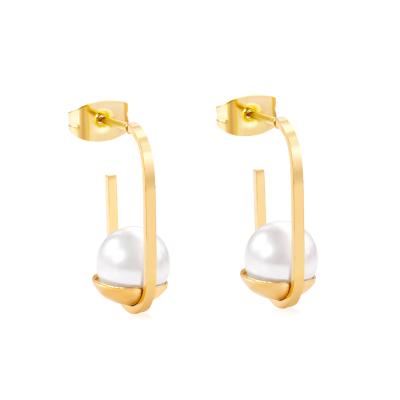 China CLASSIC Dubai Bride Wedding Jewelry Earrings Stainless Steel Pearl Trend Stud Earrings for sale