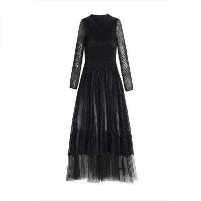 China New 2021 Summer Anti-Static Pleated Gradual Lace Swing Skirt Cavity Large High End Dress for sale