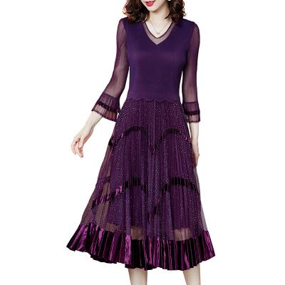 China 2021 summer new high-end double-layer large waist pleated dress anti-static women's lace solid color swing skirt large for sale