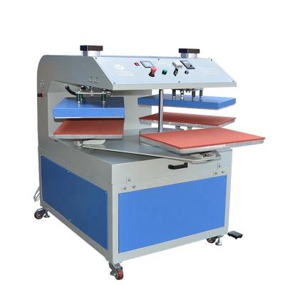 China Garment Shops New Fully Automatic Rotary 3 Tray Rise Heat Iron Cloth Vinyl Logo Top Heater / Cold Tray Heat Press Machine for sale