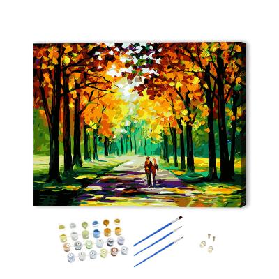 China Factory Wholesale Diy Pastoral Painting By Number Home Decor Landscape Painting Woods Walking Painting On Canvas for sale