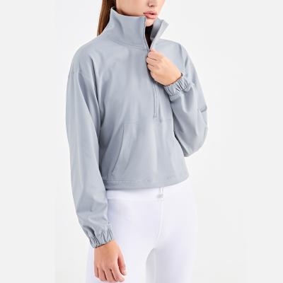 China Women Breathable Sports Use Thick Half Stand Collar Sports Jackets Zipper Front Pocket Yoga Long Sleeve Jackets for sale