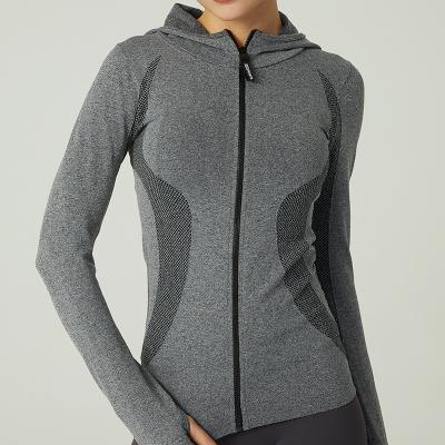 China Breathable Women Long Sleeve Workout Yoga Tops Full Zipper With Pocket Ladies Jackets Fitness Sports Wear Hoodie for sale