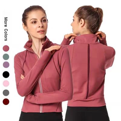 China Breathable Women Spandex Slim Sports Jackets Full Zip Turtle Neck Workout Track Pockets With Thumb Holes for sale