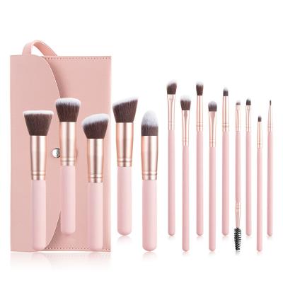 China Angular Blush Top Selling Popular Pink 14pcs Make Up Brushes Girls Beauty Tools Face Eyeshadow Foundation Brush With Bag for sale