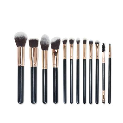 China Fan Brush 2022 Travel Cruelty Free Vegan Synthetic Make Up Brushes , Professional Customized Private Label Logo 12pcs Black Makeup Brush SE for sale