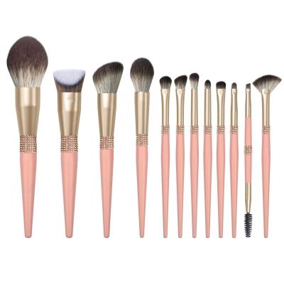 China Fan Brush 12pcs Glitter Luxury Diamond Private Label Makeup Brush Bling Metal Rose Gold Brush Custom Logo Makeup Brush Set for sale