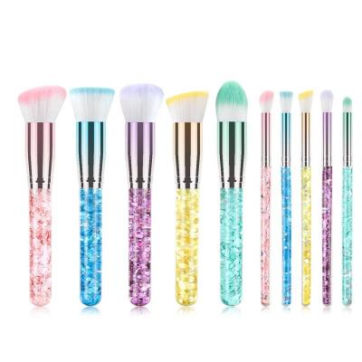 China Angular Blush Colorful Liquid Transparent Make Up Brushes Crystal Handle Glitter Bling Makeup Brushes for sale