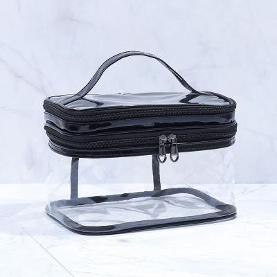 China Fashion Travel PVC Double Layer Transparent Cosmetic Cases Toiletry Bags for sale