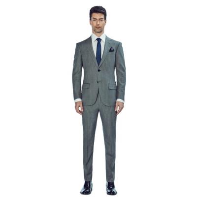 China Latest Design Fashion Gray Stripes Coat Pant Men Custom Dress Blazer Suit Set Breathable for sale