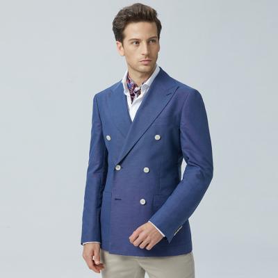 China Breathable Hot Selling Blue Double Breasted Plus Size Blazer Coat Formal Suit 100% Cotton Designer Suit For Men for sale