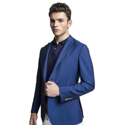 China Hot Selling Breathable To Customize Fashion Gold Button Suit Luxury Blue Slim Fit Blazers For Men for sale