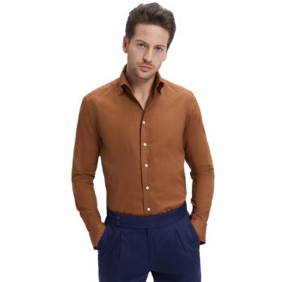 China Brown Factory Price Vintage Retro Casual High Quality Cotton Breathable Style Slim Men's Canvas Shirts for sale