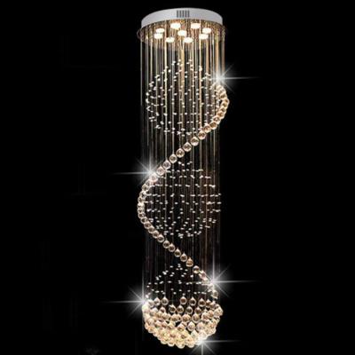 China Contemporary Duplex Staircase Raindrop Living Room Revolving K9 Long Crystal Chandelier Light for sale