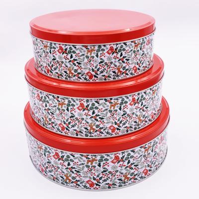 China 3pcs Food Christmas Round Candy Cookie Tin For Gift Giving Tin Container for sale