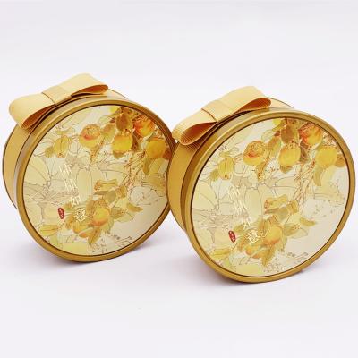 China Luxury Recycled Materials Gold Tin Metal Gift Box With Ribbon for sale