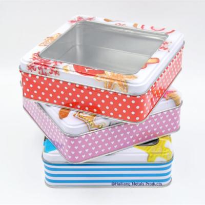 China Empty Food Square Metal Box With Window For Cookies Storage Cookie Tin Box for sale