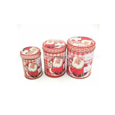 China Recyclable Christmas Round Tin Cans Set Metal Tin Box Set For Christmas for sale