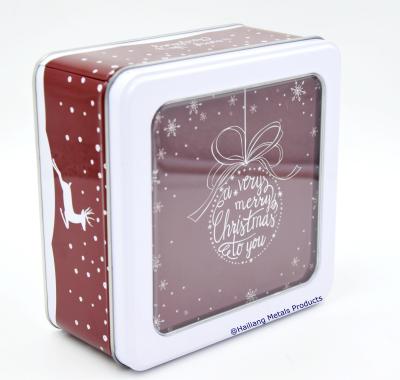 China Mints Square Red Christmas Tin Gift Box PVC Window for sale