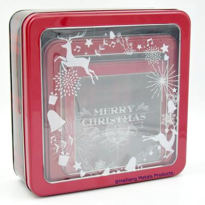 China Christmas Metal Food Customized Widow's Tin With Lid 3-in-1 Gift Package Tins For Cookie for sale